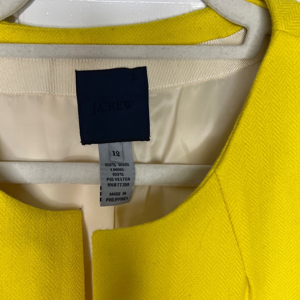 💛 J. Crew Canary Yellow Herringbone Cropped Open Front Jacket - Size 12 - Picture 2 of 5